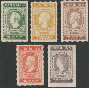 716122 Collage van vijf sluitzegels, uitgegeven ter gelegenheid van 100 jaar Koninkrijk (1813-1913), met de ...